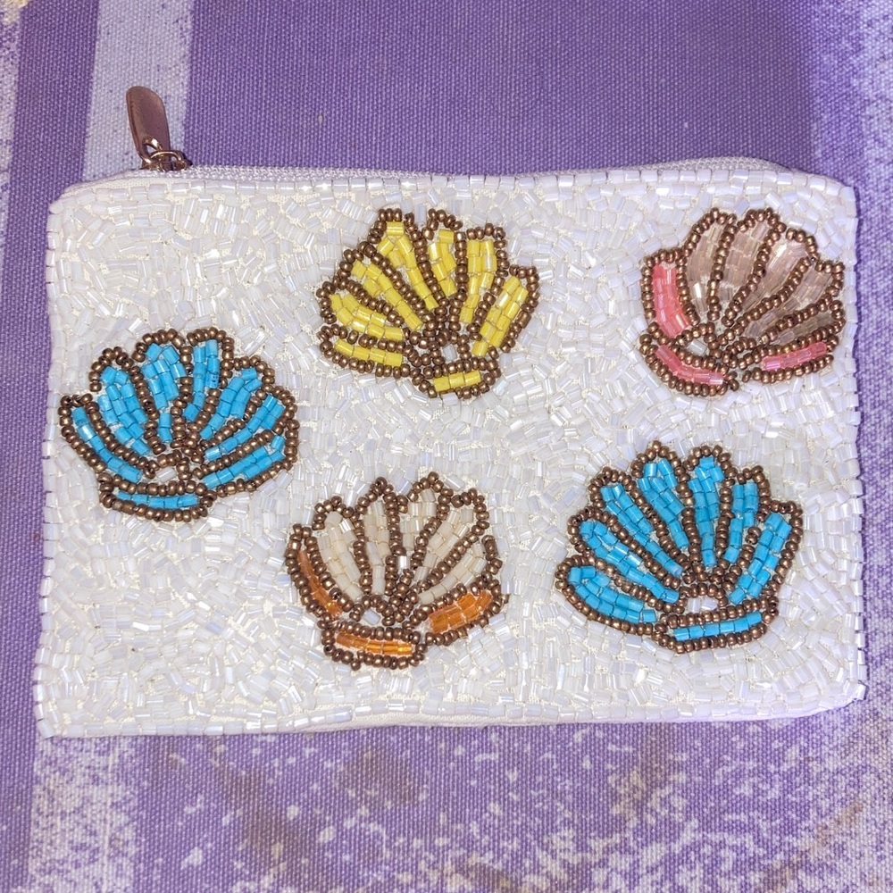 Beaded Shell Clutch - White, Blue, Yellow, Pink